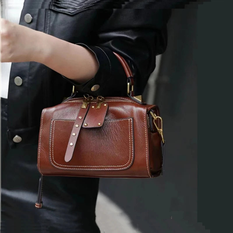 Genuine Leather Boston Shoulder Bag